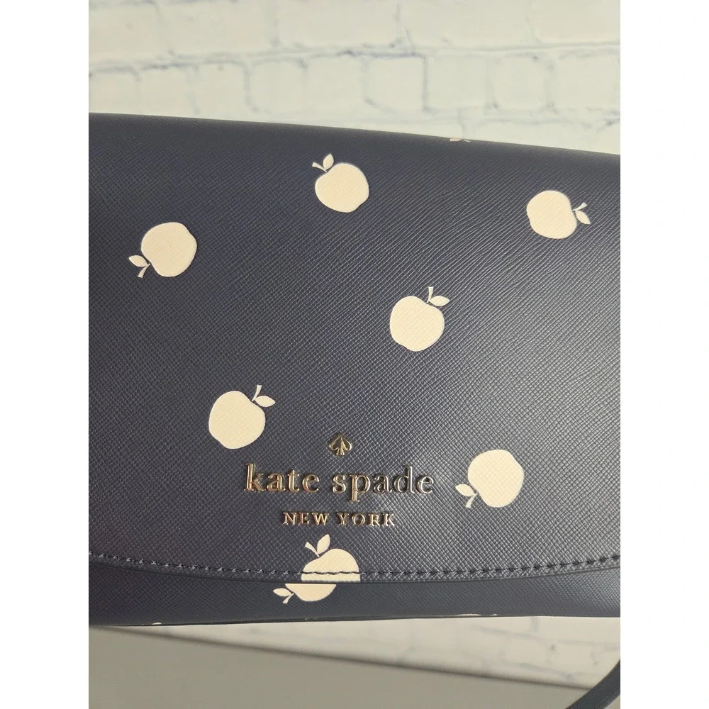 Kate Spade Carson Convertible Crossbody Orchard Toss Navy Apple Print WKR00523